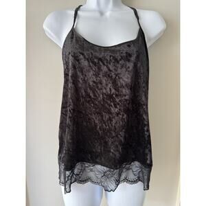 Womens Velvet Lace Babydoll Top L Black Y2K Goth Whimsigoth FairyCore Going Out‎